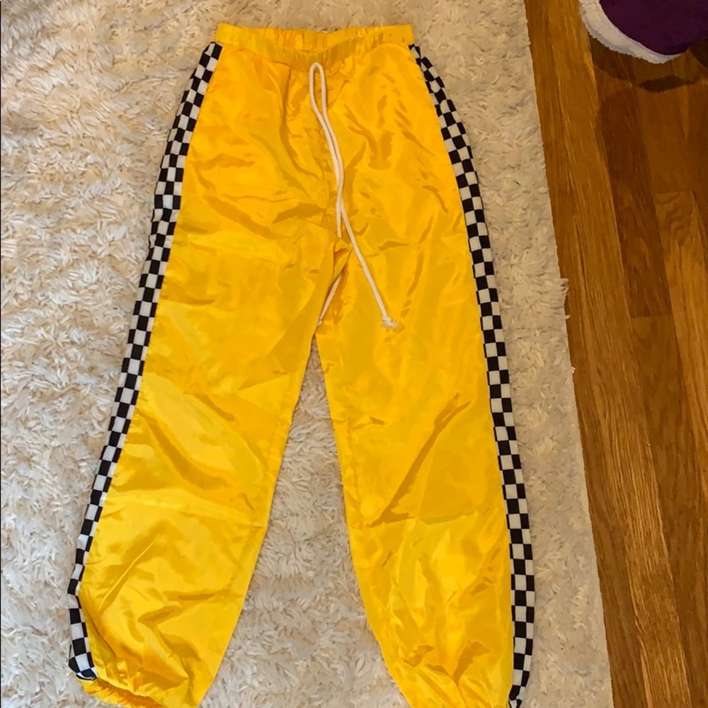 Yellow & checker jogger track pants